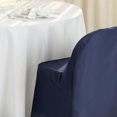 Tableclothsfactory Navy Linen Polyester Folding Chair Cover Dinning Chair Slipcover for Wedding Party Event Banquet