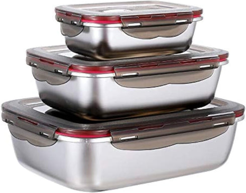 3 Pieces Stainless Steel Food Storage Container with Lids, Airtight Metal Containers for Freezer Fridge Oven,