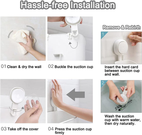 Suction Cup Shower Organizer Basket, Plastic Bath Shelf with Strong Suction Power, Waterproof, Reusable Caddy for