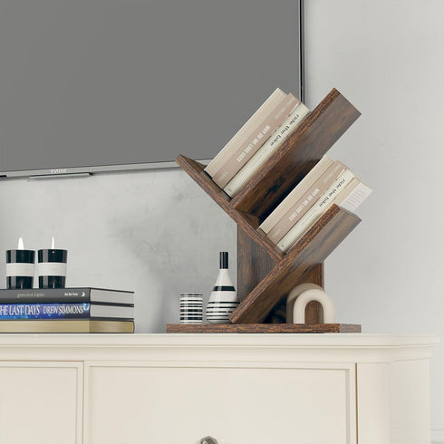 2 UHBC012H YMYNY Tier Tree Bookshelf, Small Bookcase, Modern Wood Book Storage Rack Organizer, Freestanding Book Shelf