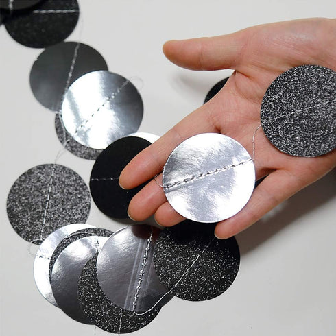Cheerland Glitter Charcoal Grey Black Circle Garland Kit, Halloween Party Decoration Hanging Polka Dots Streamer Banner