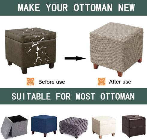 Bifaun Vogel Ottoman Cover Square Jacquard Stretch Thick Folding Storage Covers Footstool Protector with Elastic Bottom