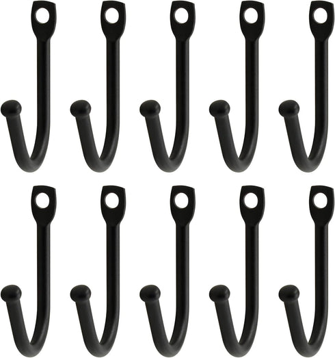 10 Pcs Black Wrought Iron Hooks with Screws, Decorative Colonial Wall Hooks for Keys, Hats, Clothes, Towels