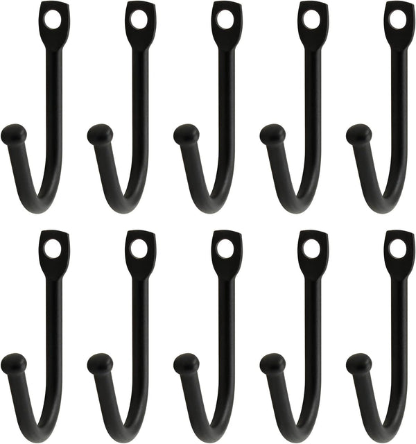 10 Pcs Black Wrought Iron Hooks with Screws, Decorative Colonial Wall Hooks for Keys, Hats, Clothes, Towels