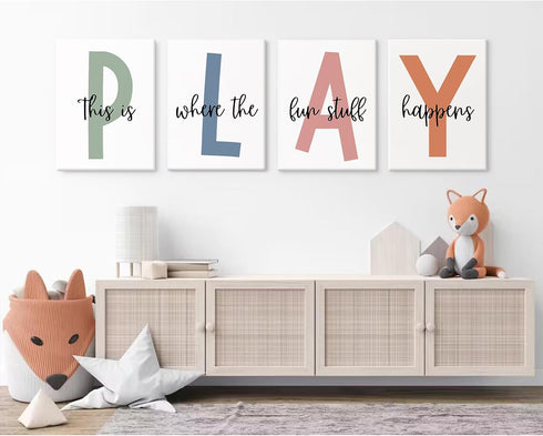 Baccone 12x16 Inch Set 4 Kids Playroom Wall Art Boys Room Wall Decor Childrens Playroom Canvas Prints Baby Boy Kids