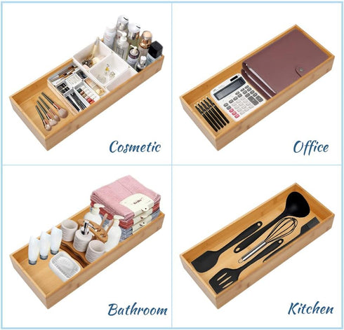 PRATIQUE Bamboo Drawer Organizer, Kitchen Utensil Organizer, Silverware Tray Cutlery Holder for Office Supplies