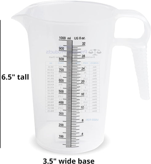 Turnah 32oz (1 Quart) Measure Pitcher with Conversion Chart – Extra Strong Food Grade for Cooking, Hobbies, Spa