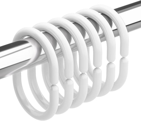 Amazer White Shower Curtain Hooks, 24 Pcs Plastic Rings for Bathroom Shower Rod, Loops for Shower Curtain