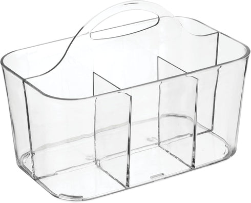 mDesign Clear Plastic Cutlery Storage Organizer Caddy Bin Tote with Handle - Divided Pantry Basket for Forks, Knives,