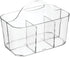 mDesign Clear Plastic Cutlery Storage Organizer Caddy Bin Tote with Handle - Divided Pantry Basket for Forks, Knives,