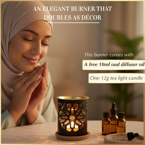 Dukhni Oil Burner | Brass Burner with Candle | Use for Essential Oil, Aroma Oil, Diffuser Oils | Relax with Home
