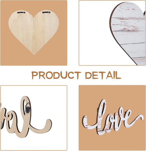3 Pcs Wooden Hearts Decor, Rustic Hanging Love Plaque for Wall Home Farmhouse Living Room Bedroom Gifts (White)