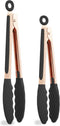 COOK WITH COLOR Stainless Steel Silicone Tipped Kitchen Food BBQ Tongs Set of Two, 9” and 12” for Non-Stick Cookware,