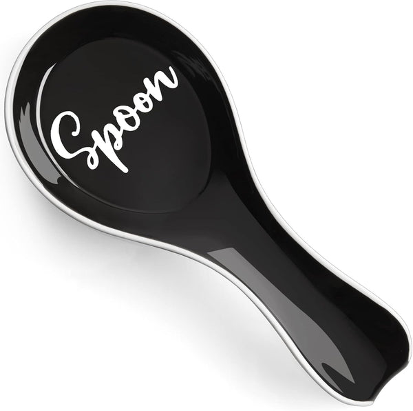 Ceramic Spoon Rest for Stove Top, DAYYET Large Spoon Holder for Kitchen Counter, Black