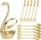 AnSaw Gold Swan Base Holder Set with 10 Pcs Mini Leaf Teaspoons & Dessert Forks - Perfect for Appetizers, Salads