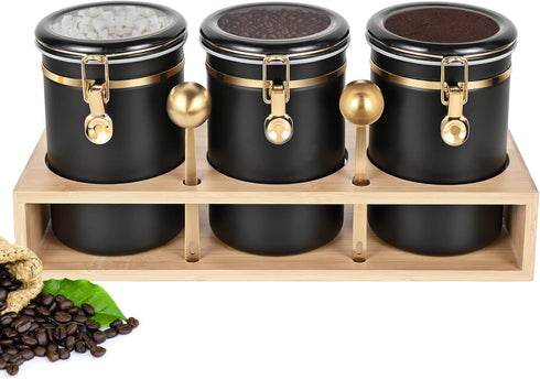 Yangbaga 304 Stainless Steel Coffee Canisters for Ground Coffee,3 x 63 OZ