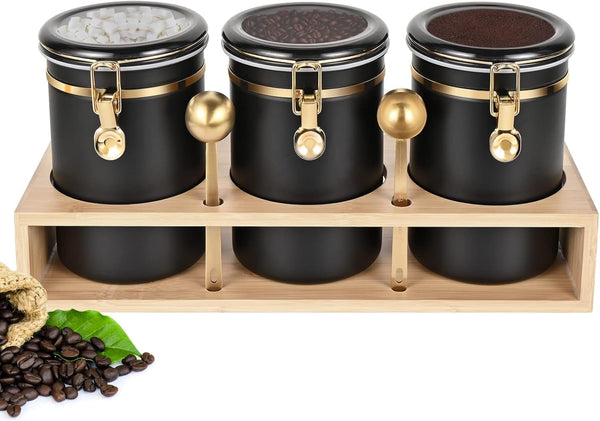 Yangbaga 304 Stainless Steel Coffee Canisters for Ground Coffee,3 x 63 OZ