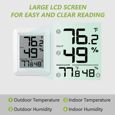 Timloon 328ft Digital Indoor Outdoor Thermometer Hygrometer Wireless Weather Station, Temperature Humidity Monitor