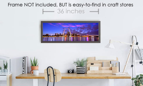 PHOTOSBYJON St. Louis Skyline Photo Print UNFRAMED, Dusk Sunset Color City Downtown, 11.75 x 36 inches