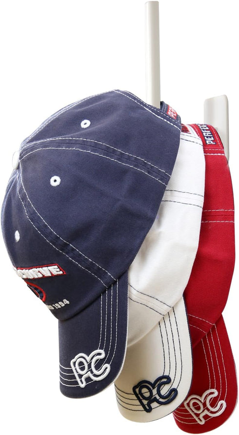 Perfect Curve Hat Organizer Adhesive Hooks, Durable No Drilling Hat Rack for Baseball Caps and Accessories (White,