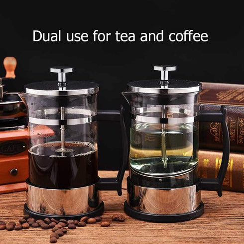 Joyzan French Press Coffee Maker, Stainless Steel Cold Brew Tea Maker, Borosilicate Glass, Portable Filters