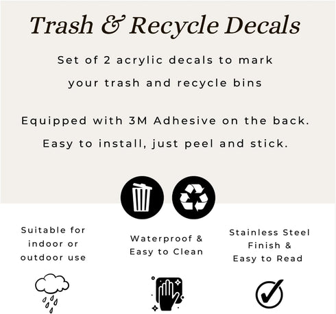 Trash and Recycle Stickers Set of 2 | Weatherproof & UV Stable | Kitchen, Pantry, Office Organization | 3x3" Round