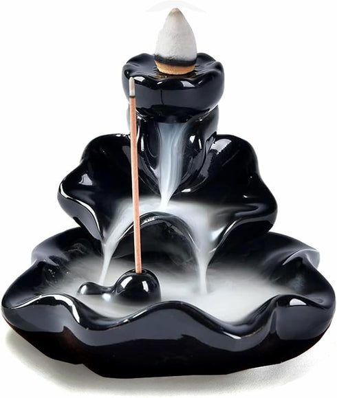 Waterfall Incense Burner, Lotus Backflow Incense Holder with 10 Free Mixed Aromatherapy Cones, Ceramic Censer