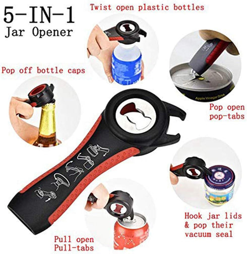Jar Opener for Seniors with Arthritis, 5-in-1 Bottle Opener for Weak Hands (Red)