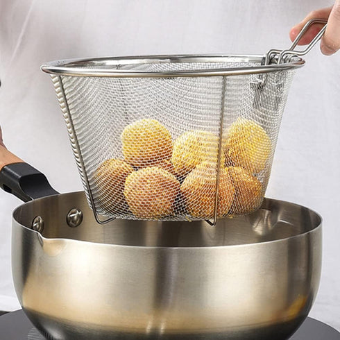 Tofficu Deep Fry Basket with Handle, Foldable 6-Inch Stainless Steel Mesh Frying Basket for Kitchen