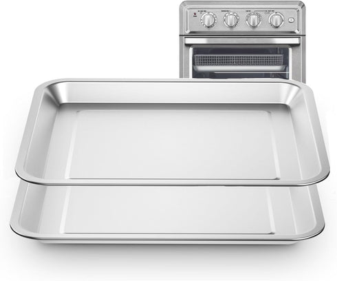 2 PCS Stainless Steel Baking Tray Pan, Compatible with Cuisinart Toaster Oven, Cookie & Bread Baking Sheet (12.4x10.06
