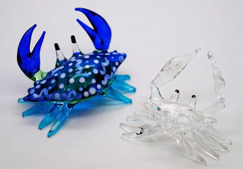 ChangThai Design Tiny 2½" Dark Blue Crab Figurine - Miniature Hand Blown Glass Sea Animals
