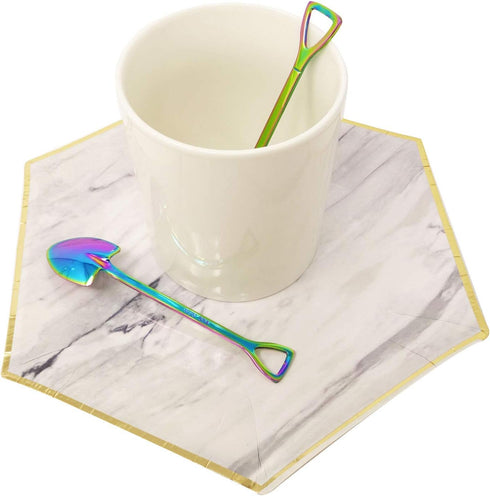 Honbay 4PCS Stainless Steel Shovel Shape Coffee Ice Cream Dessert Spoons for Home and Party (colorful)