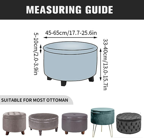 2-Piece Round Ottoman Cover with Storage Stretch Stool Slipcover Soft Footstool Protector Covers Removable Washable