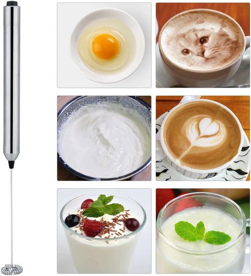 Mini Stirrer Electric Milk Frother Wand, Stainless Steel Handheld Battery Operated Coffee Spoon for Kitchen