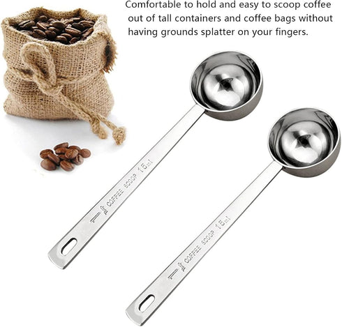 2-Piece Stainless Steel Tablespoon Measure Spoon, Long Handle Coffee Scoop (Silver, 15ml)