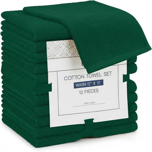 Linteum Textile Supply Premium 12x12 Washcloth (Hunter Green) 100% Cotton Zero Twist