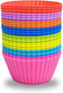 24 Pack Silicone Baking Cups - Reusable Muffin Liners, Non-Stick Cup Cake Molds Set in Standard Size, 8 Rainbow Colors