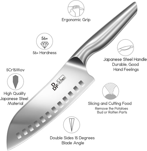 DDF iohEF Kitchen Knife, Chef's Knife In Japanese Stainless Steel Professional Santoku Cooking Knife, 7 Inch Non-slip Ultra Sharp Knife with Ergonomic Handle by DDF iohEF