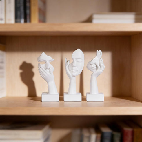 3 Set Counter (3 6") Pcs Thinker Small Statue - White Art Abstract Home Accent Figurines for Decor Woman Apartment