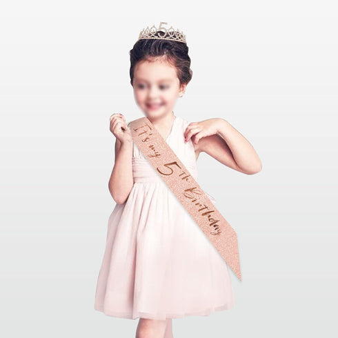 BRT Bearingshui Rose Gold Crown 5 & Fabulous Sash and Tiara for Girls, Happy 5th Birthday Party Favor Gifts