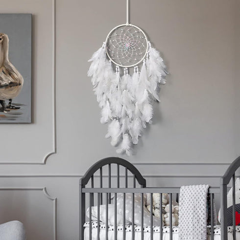 White Feathers Dream Catcher by Dremisland, Elegant Wall Hanging for Bedroom, Wedding Party Gift for Girls