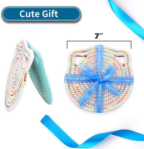 7" Cotton Trivets Set, 3Pcs Cute Cat Ear Pot Holders, Thick Heat Resistant Mats for Hot Pots and Pans, Blue