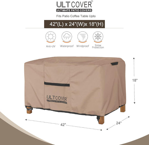 42x24x18 inch ULTCOVER Patio Coffee Table Cover, Waterproof Rectangular Outdoor Small Side Table Cover