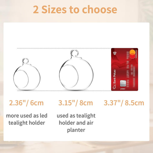 24 3.15"/ 8cm (20 4 Pcs Hanging Glass Tealight Holder Globe, Plant Terrariums Glass Orbs, Air Plants Tea Light Candle