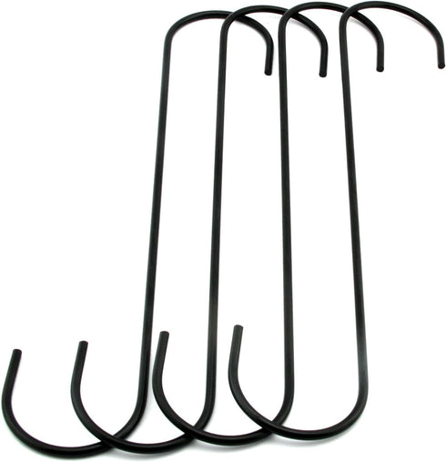 4-Pack Extra Large 10" Black Antistatic Coating Steel Hanging Hooks S Shaped Heavy-Duty for Kitchenware, Pots, Plants