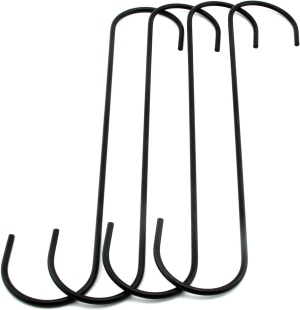 4-Pack Extra Large 10" Black Antistatic Coating Steel Hanging Hooks S Shaped Heavy-Duty for Kitchenware, Pots, Plants