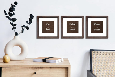 8x8 Set 3 5x5 8x8 Picture Frame of with Real Glass for Pictures with Mat or Without Mat, Wall Mounting or Tabletop