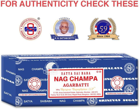 Satya Sai Baba Nag Champa Agarbatti, 250g Hand Rolled Incense Sticks for Purification, Relaxation, Yoga