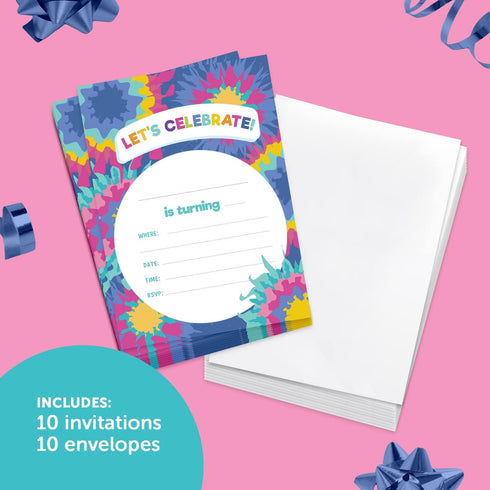 Desert Cactus Tie Dye Happy Birthday Invitations, Style 2 Invite Cards (10 Count) with Envelopes
