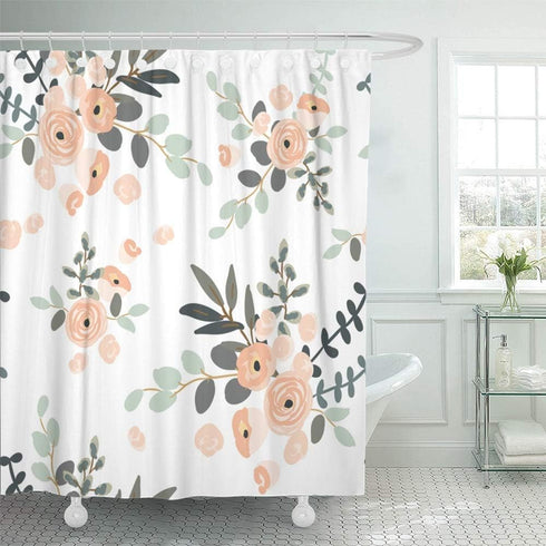 Emvency 72"x78" Shower Curtain, Peach Coral Waterproof Blush Pink Floral Bouquets, Polyester Fabric